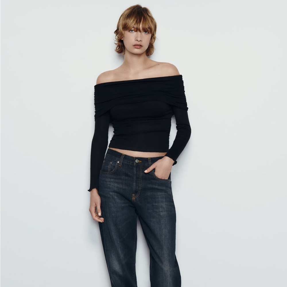 NWT Ruched Semi Sheer Cotton Top